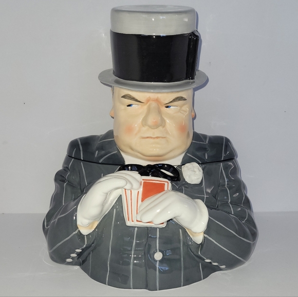 Vintage W.C. Fields Playing Cards collectible cookie jar by Clay Art